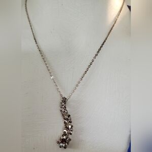 Elegant Silver Cz Crystal Floral Necklace
